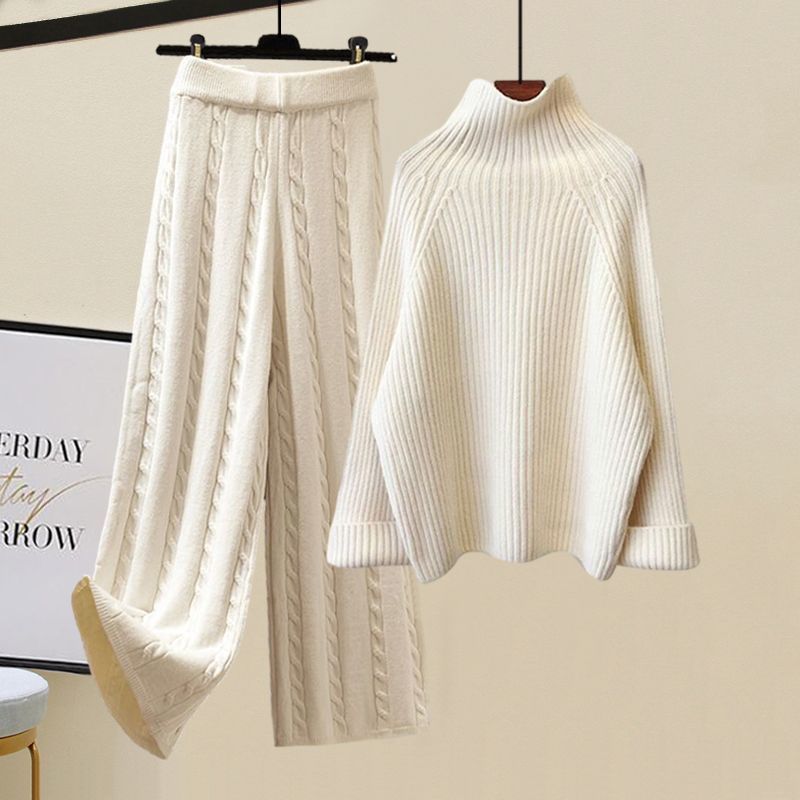 Cotton Vest Idle Style Knitted Sweater Wide Leg Pants Three-piece Set