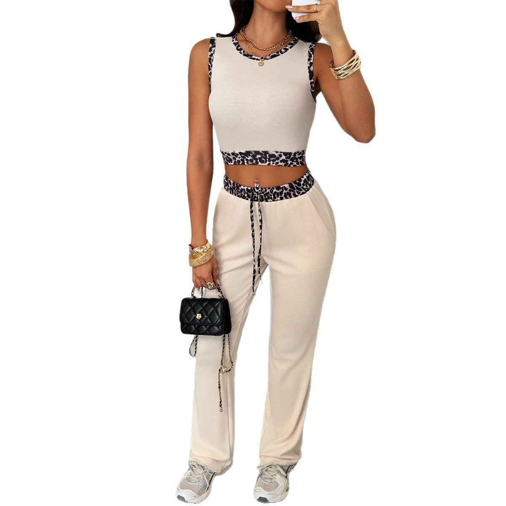 Leopard Print Vest And Long Pants Two-piece Set