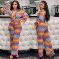 Women's Printed Pleated Stretch Shirt Trousers Suit