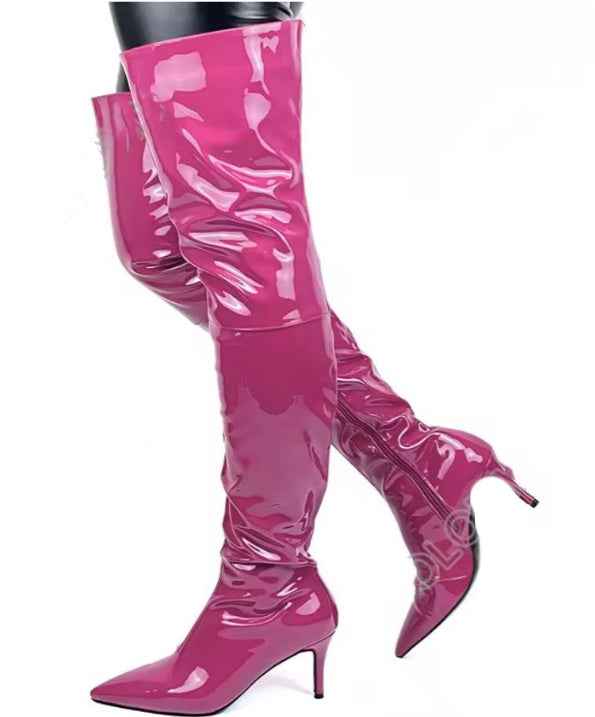 Super High Heel Over The Knee Patent Leather Pole Dance Boots