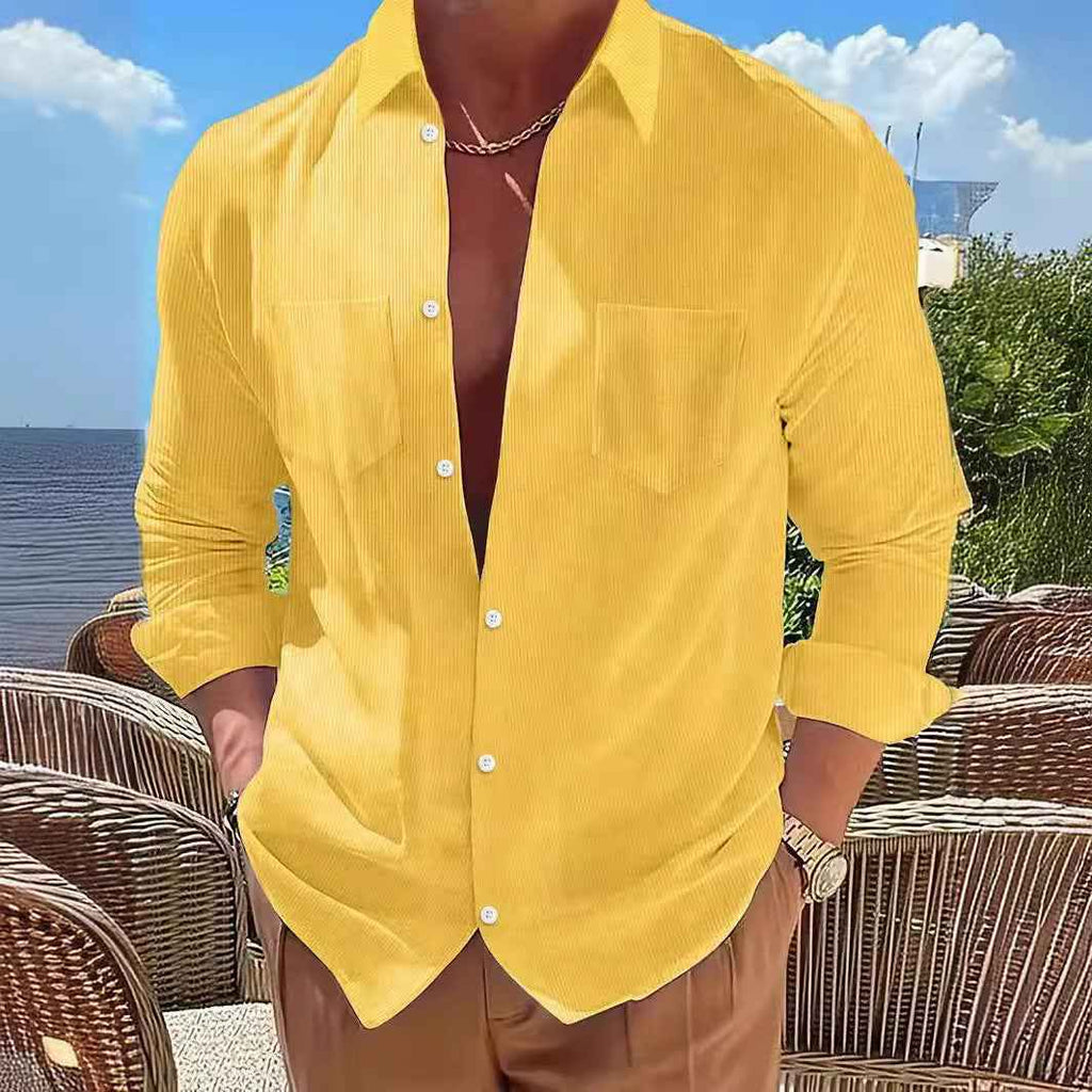 Vertical Striped Shirt Long-sleeve Solid Color Casual
