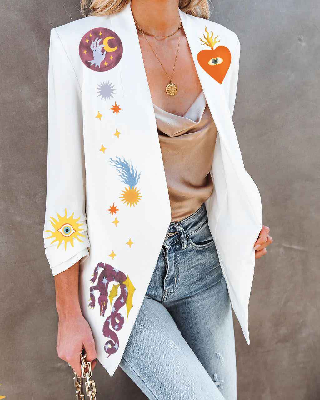 Printed Fashionable Fitted Long Sleeve Small Suit Jacket