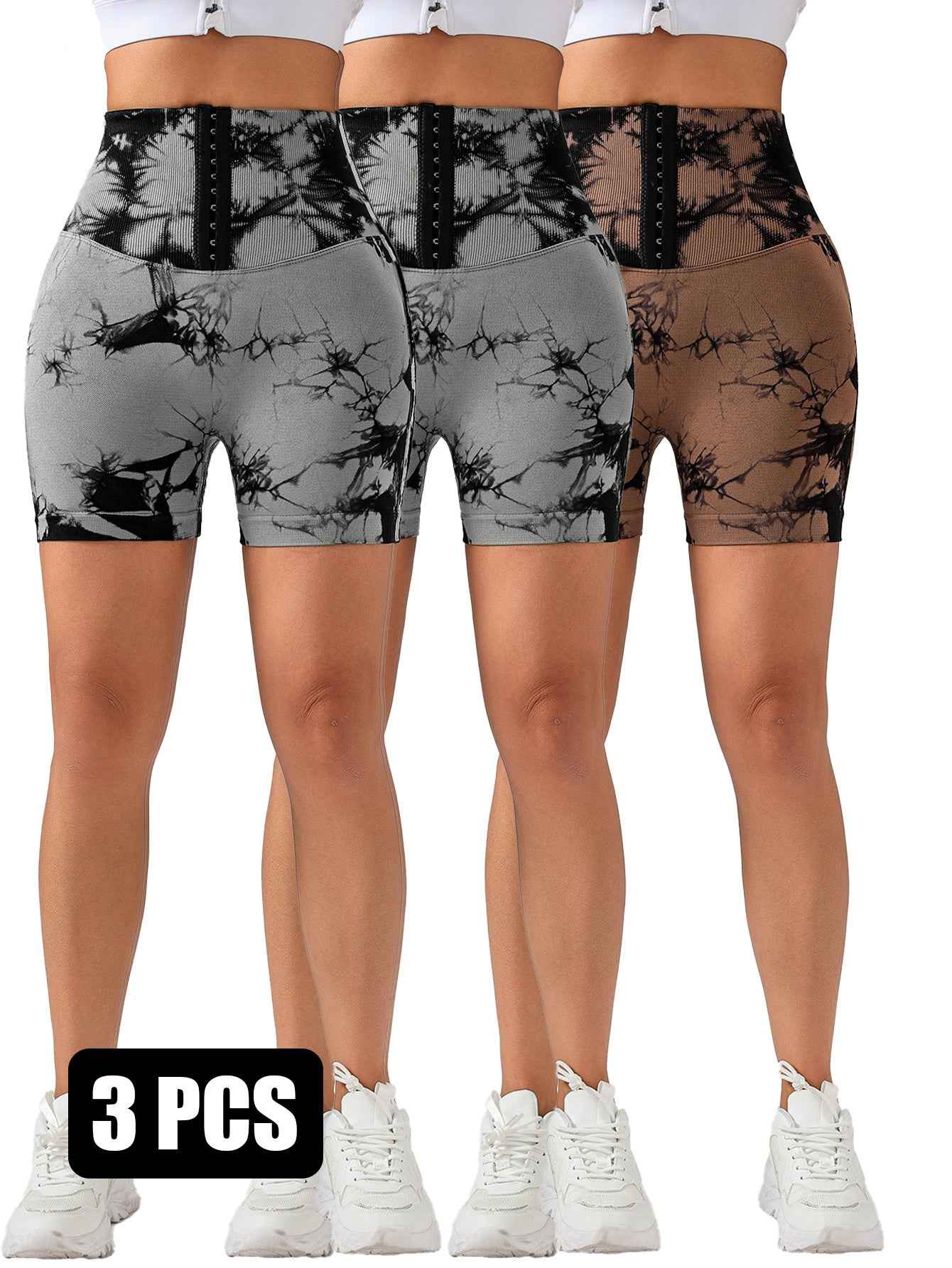 3er Pack Nahtlose Tummy Control Leggings mit 3-REIHEN-HAKEN – Body Shape Slim Scrunch Butt Lift Fitness Shorts