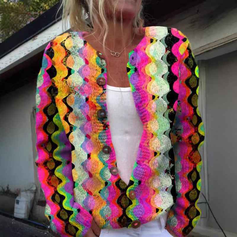 Fashion Printed Cardigan Knit Jacket For Women
