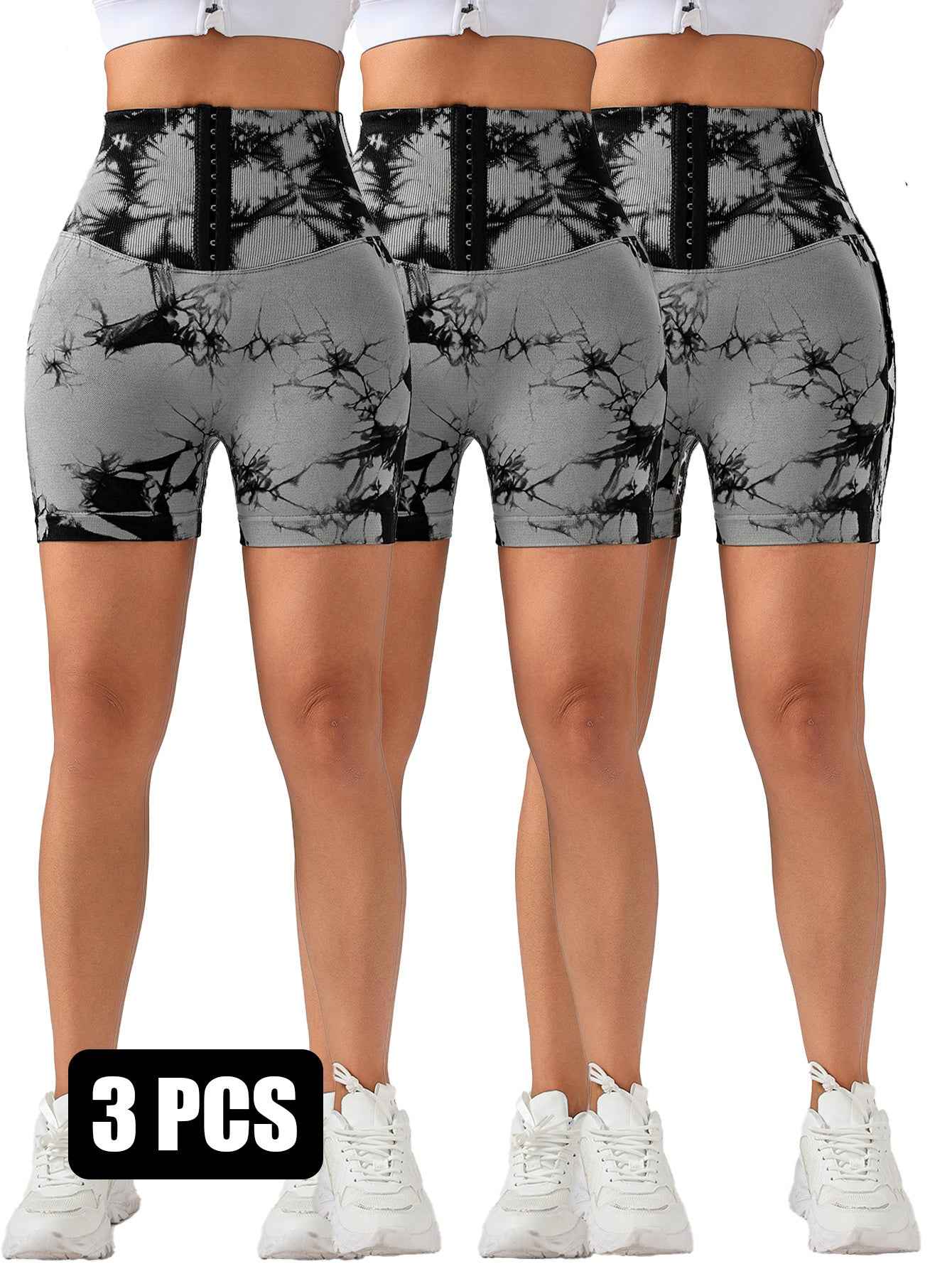 3er Pack Nahtlose Tummy Control Leggings mit 3-REIHEN-HAKEN – Body Shape Slim Scrunch Butt Lift Fitness Shorts
