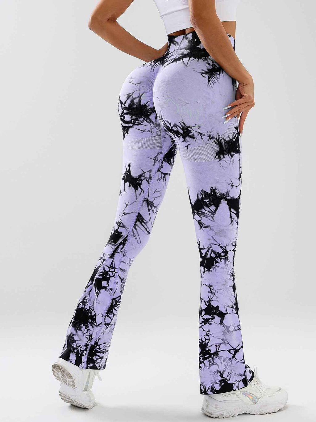 Hochtaillierte Yogahose mit Bauchkontrolle für Frauen – Tie-Dye Stretch Slimming Bootcut Fitness- und Sportleggings