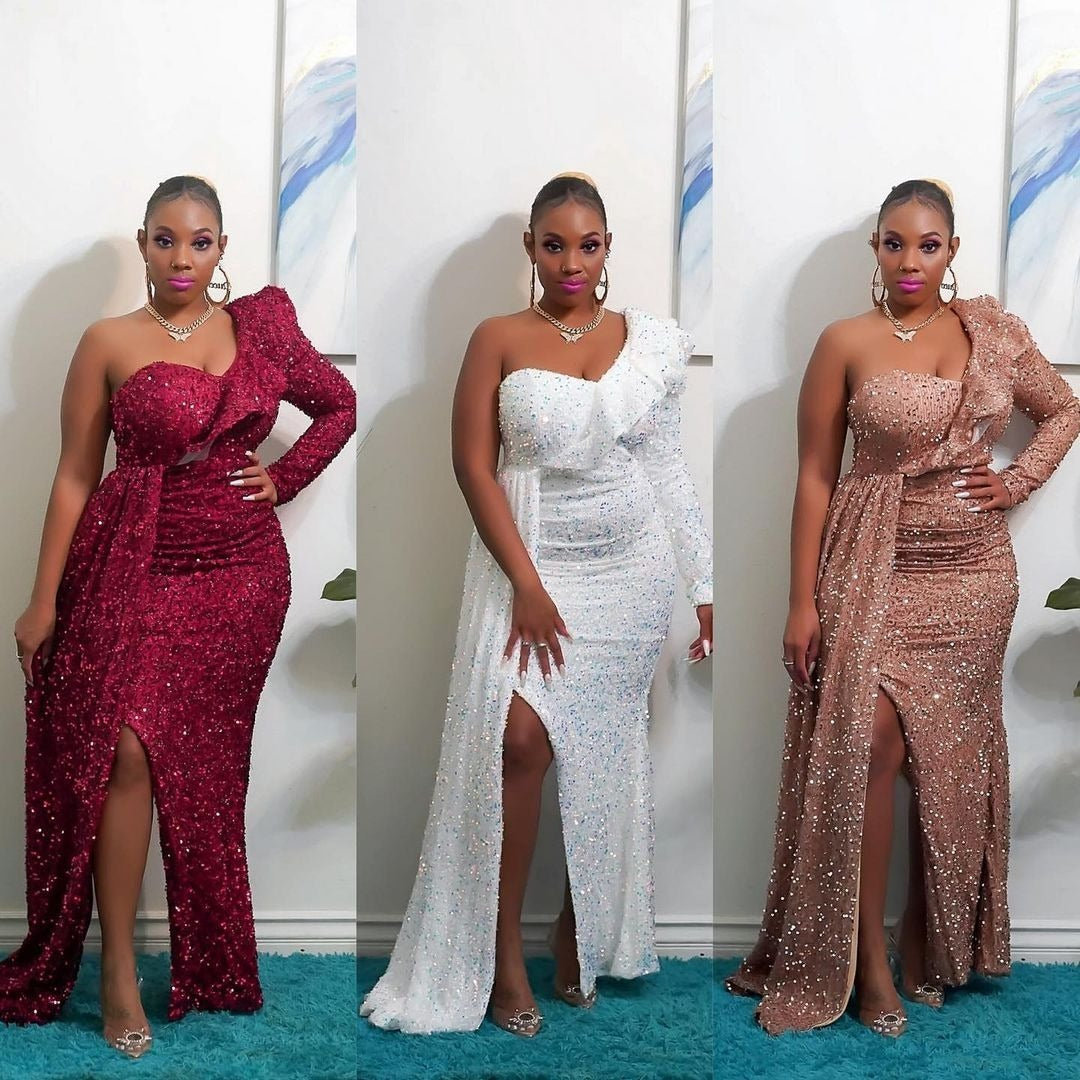 Fashion Neues Ein-Schulter Pailletten Brautjungfern Kleid Lange Länge – Elegantes Design für unvergessliche Partys und Anlässe