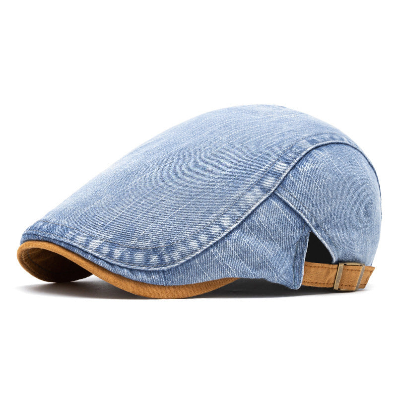 Men's Leisure Washed-out Denim Contrast Color Beret