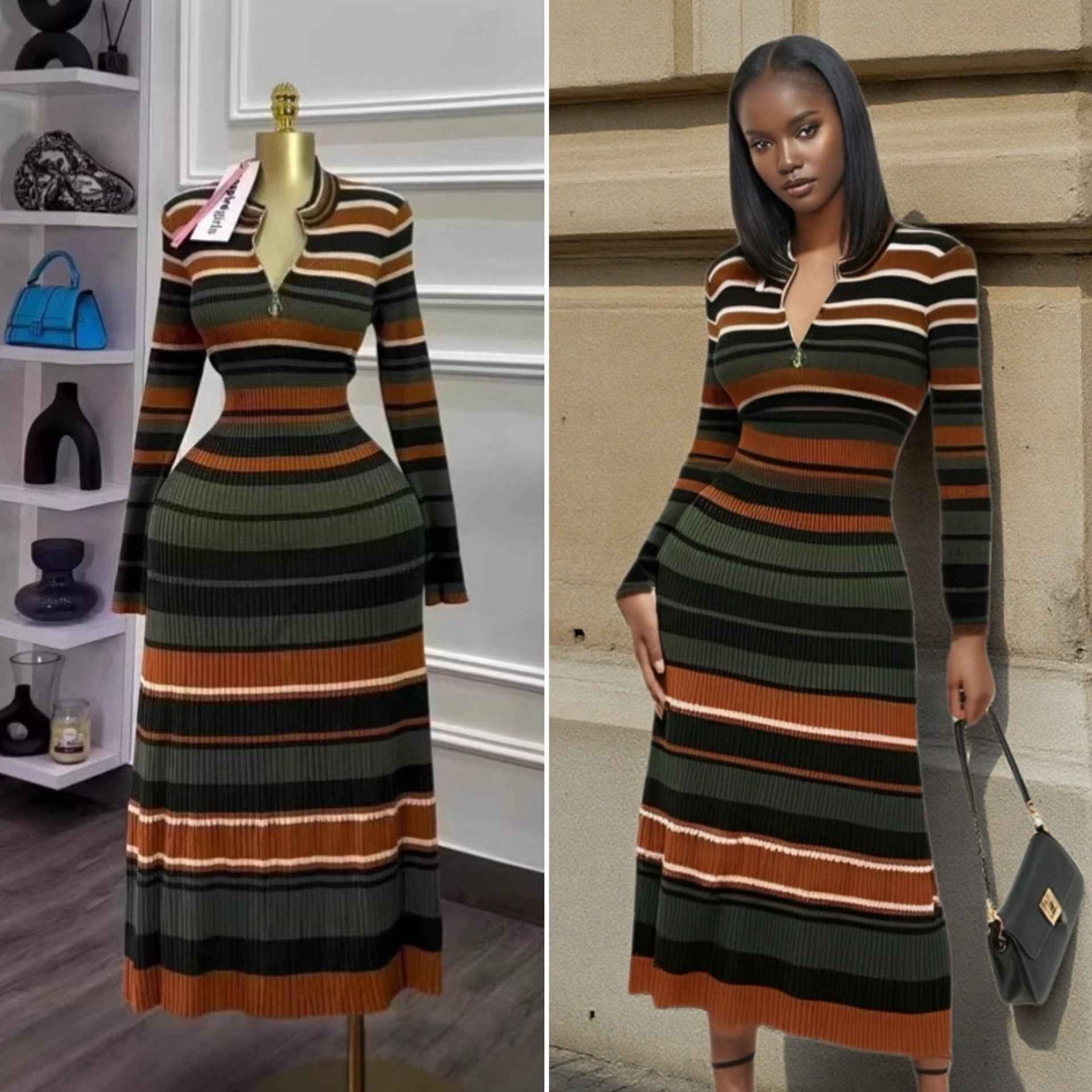 Korean Style Contrast Color Straight Plus Size Knitted Dress