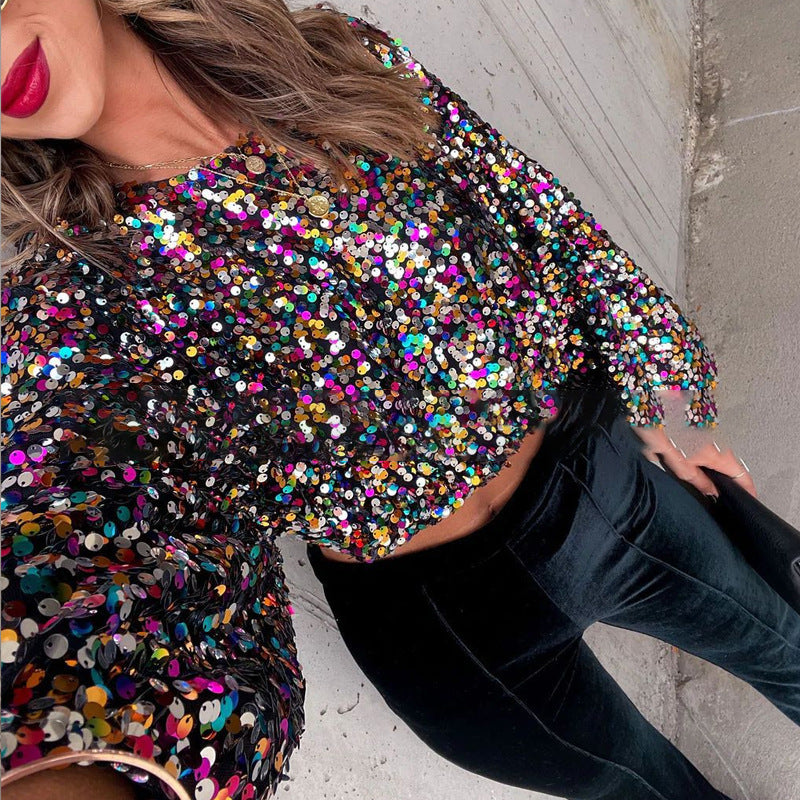 Women's Sequins Zipper Clothes Long Sleeve Cardigan Jacket