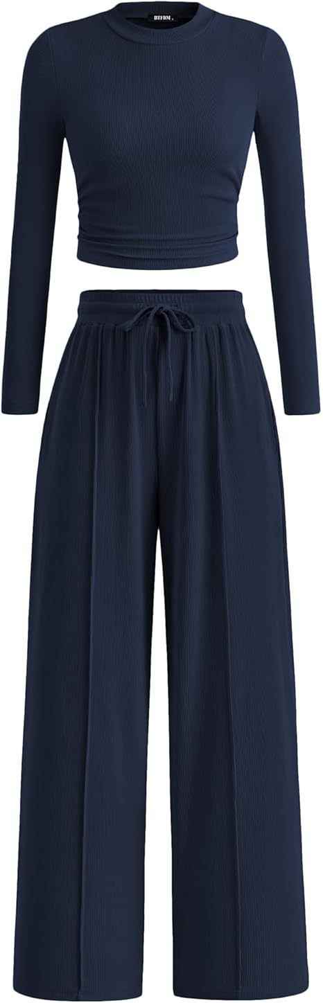 Women's Rib Fashion Navel Casual Suit