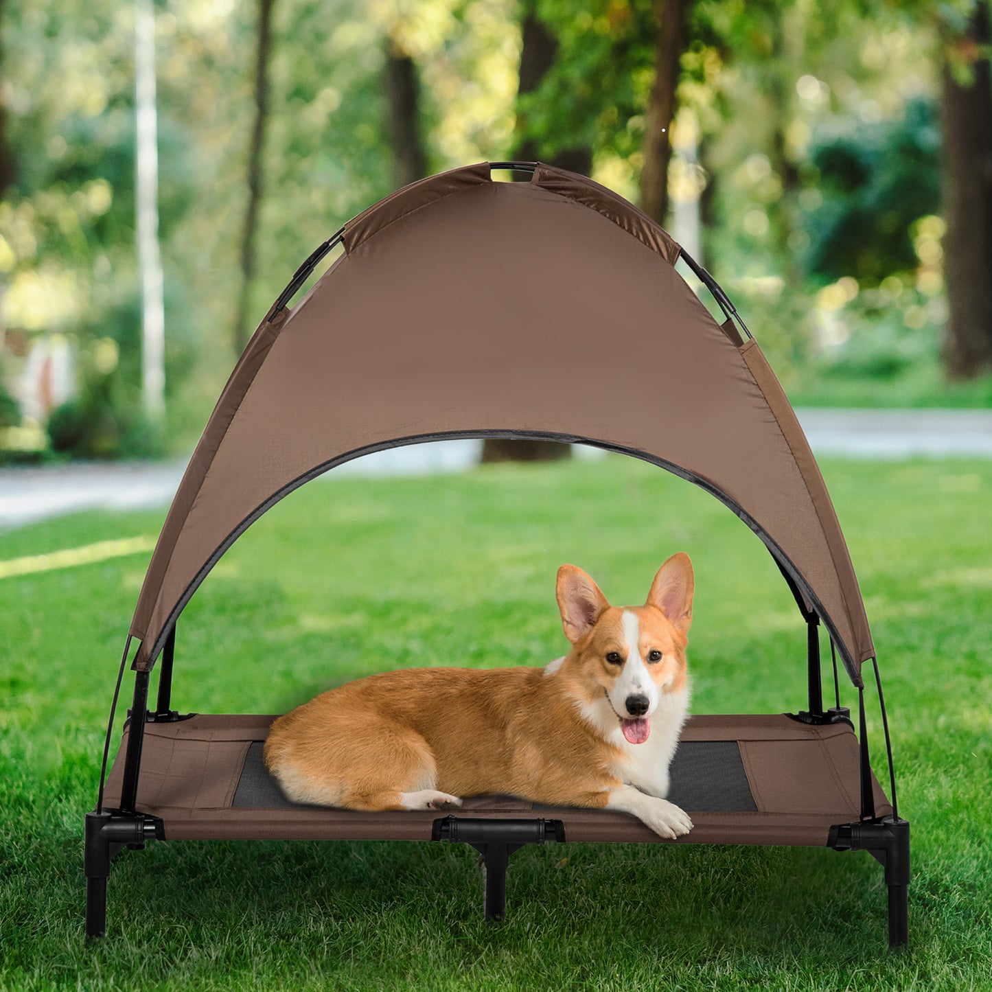 48" x 36" Elevated Portable Dog Cot Cooling Pet Bed with UV Protection Canopy Shade