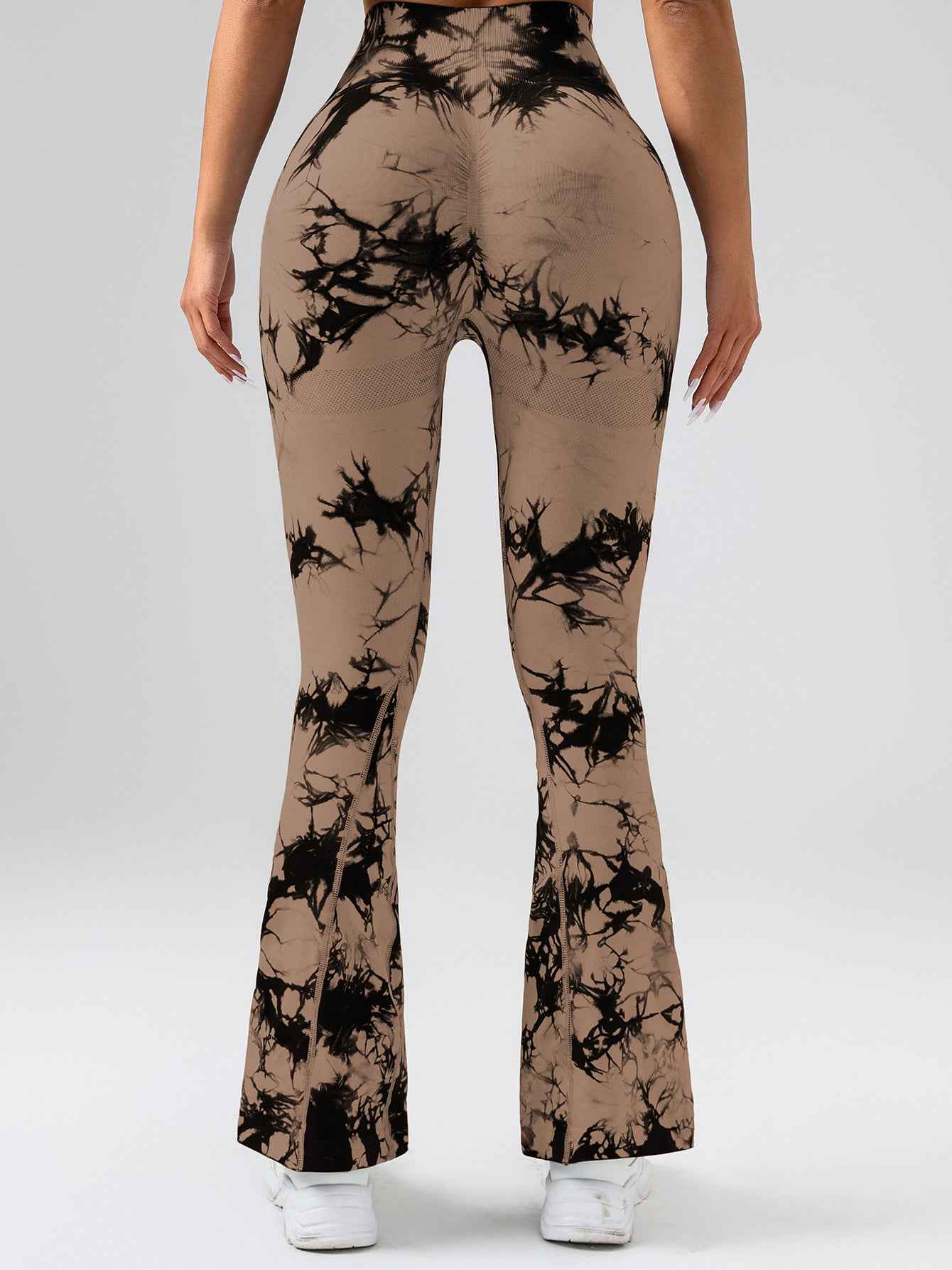 Hochtaillierte Yogahose mit Bauchkontrolle für Frauen – Tie-Dye Stretch Slimming Bootcut Fitness- und Sportleggings