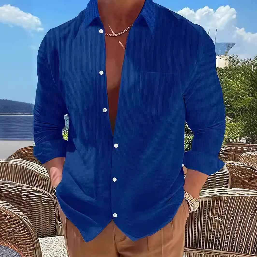 Vertical Striped Shirt Long-sleeve Solid Color Casual
