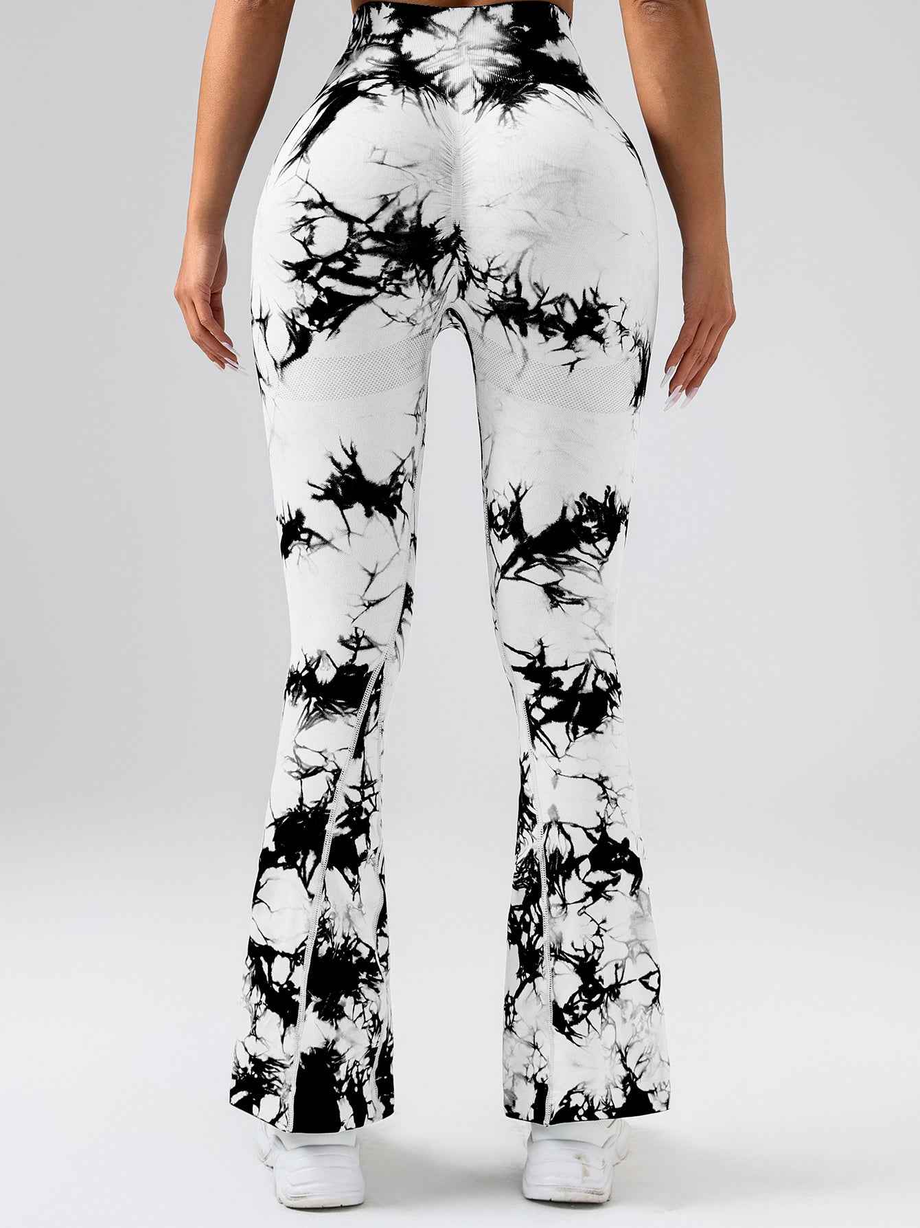Hochtaillierte Yogahose mit Bauchkontrolle für Frauen – Tie-Dye Stretch Slimming Bootcut Fitness- und Sportleggings