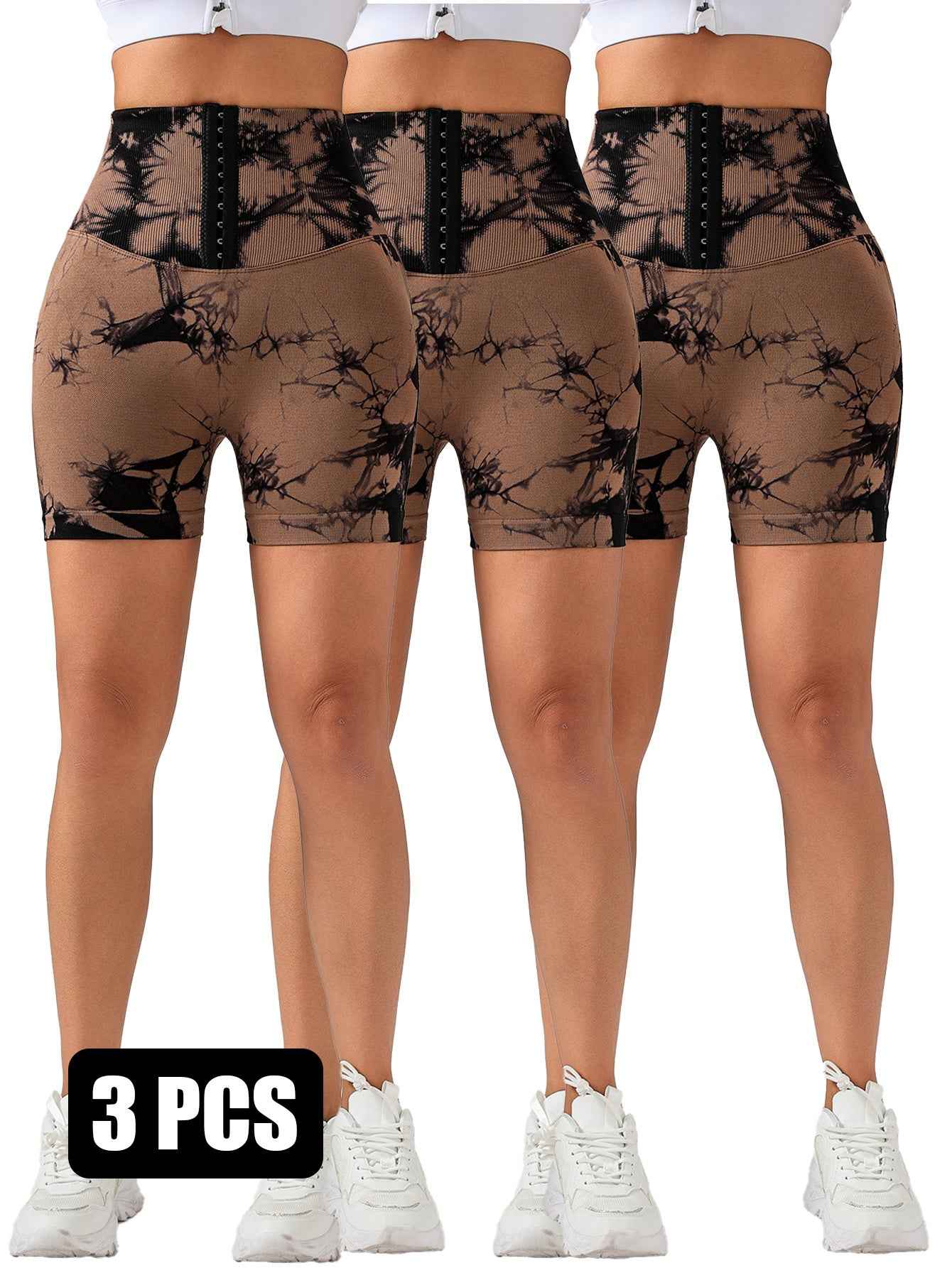 3er Pack Nahtlose Tummy Control Leggings mit 3-REIHEN-HAKEN – Body Shape Slim Scrunch Butt Lift Fitness Shorts