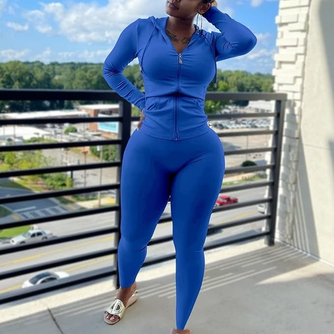 Women's Casual Sexy Long-sleeved Zipper Hoodie Two-piece Set Sports Suit