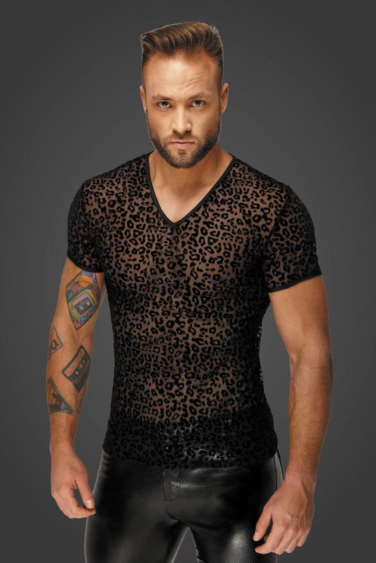 Leopard flock v-neck t-shirt H071 - 3XL