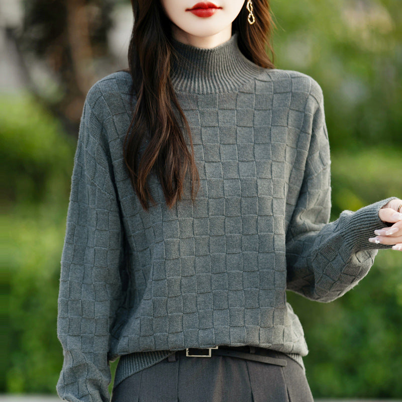 Women's Square Decorative Solid Color Long-sleeved Knitted Sweater