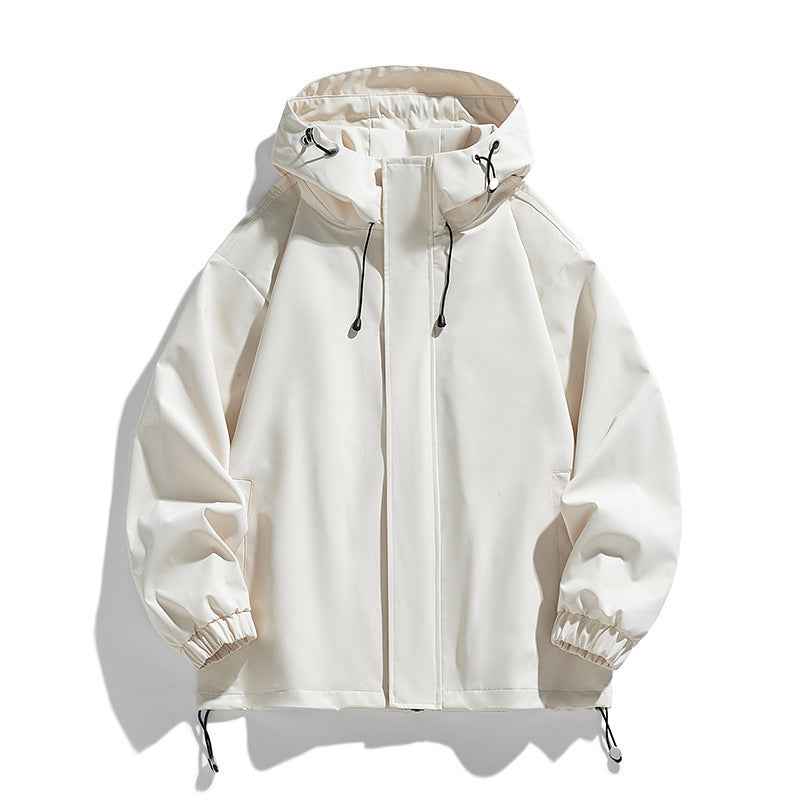 Men's Sports Casual Shell Jacket Solid Color Loose Hooded Climbing Jacket