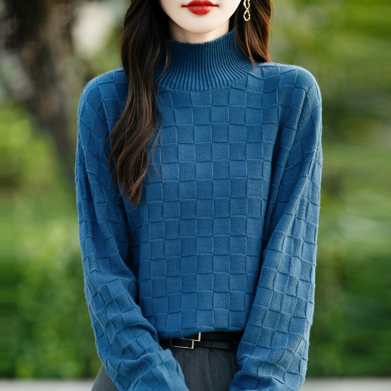 Women's Square Decorative Solid Color Long-sleeved Knitted Sweater