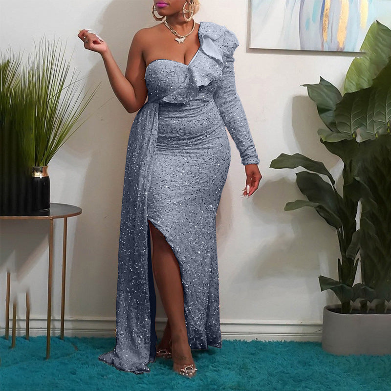 Fashion Neues Ein-Schulter Pailletten Brautjungfern Kleid Lange Länge – Elegantes Design für unvergessliche Partys und Anlässe