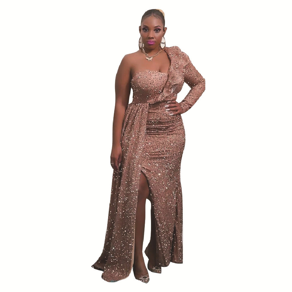 Fashion Neues Ein-Schulter Pailletten Brautjungfern Kleid Lange Länge – Elegantes Design für unvergessliche Partys und Anlässe