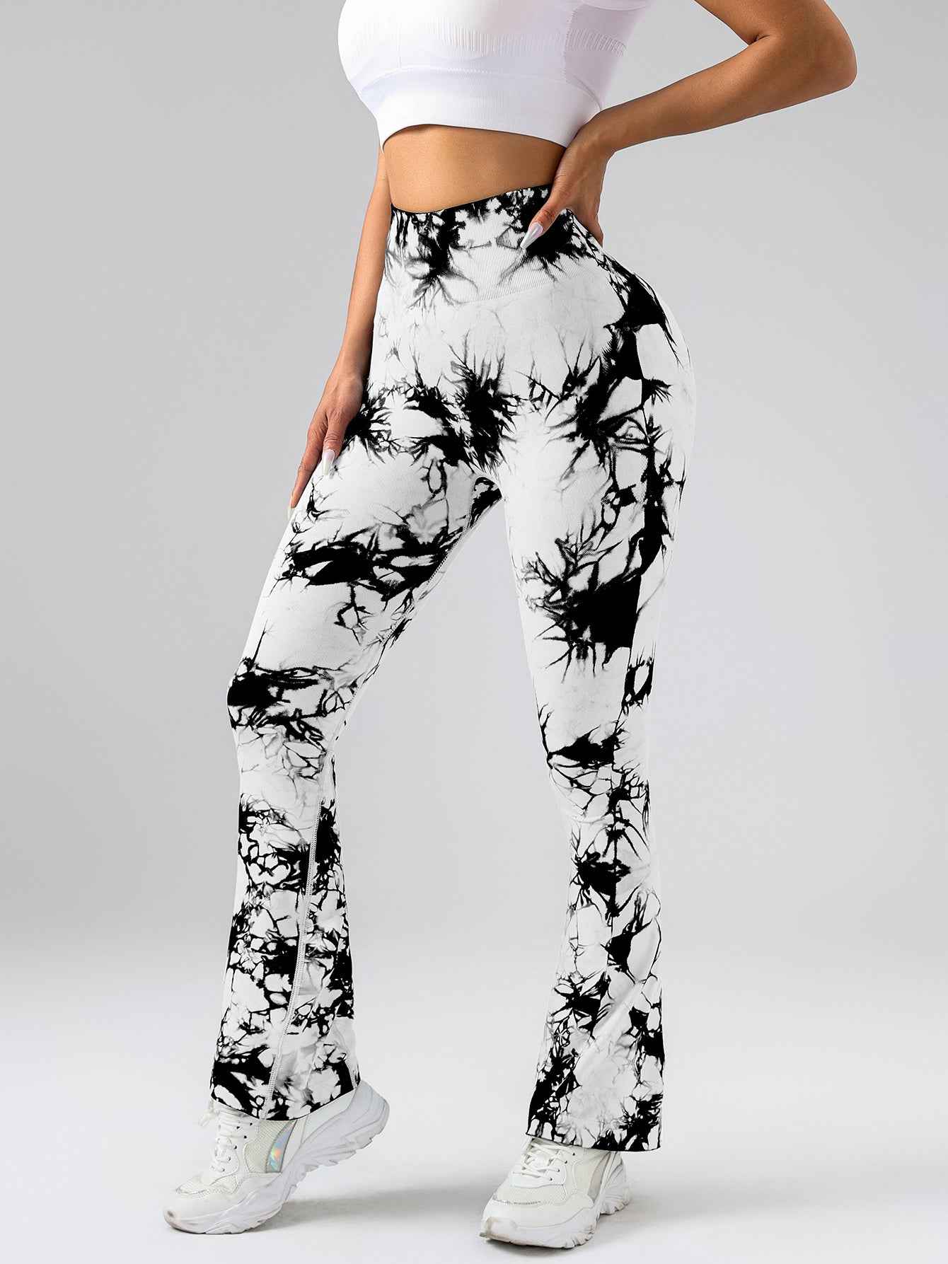 Hochtaillierte Yogahose mit Bauchkontrolle für Frauen – Tie-Dye Stretch Slimming Bootcut Fitness- und Sportleggings
