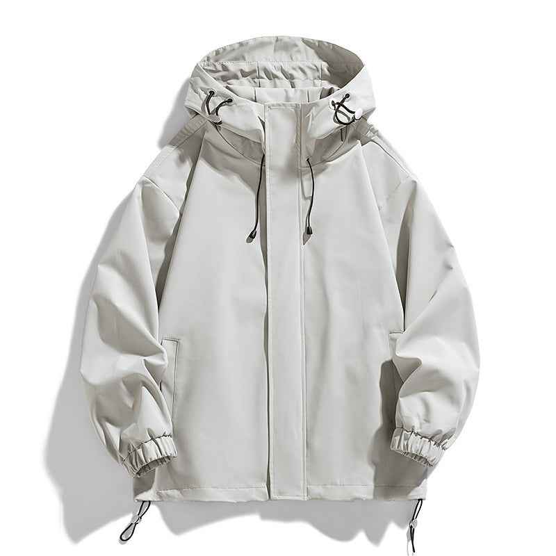 Men's Sports Casual Shell Jacket Solid Color Loose Hooded Climbing Jacket