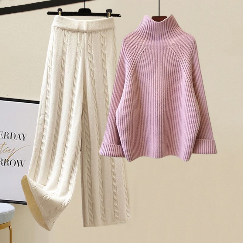 Cotton Vest Idle Style Knitted Sweater Wide Leg Pants Three-piece Set