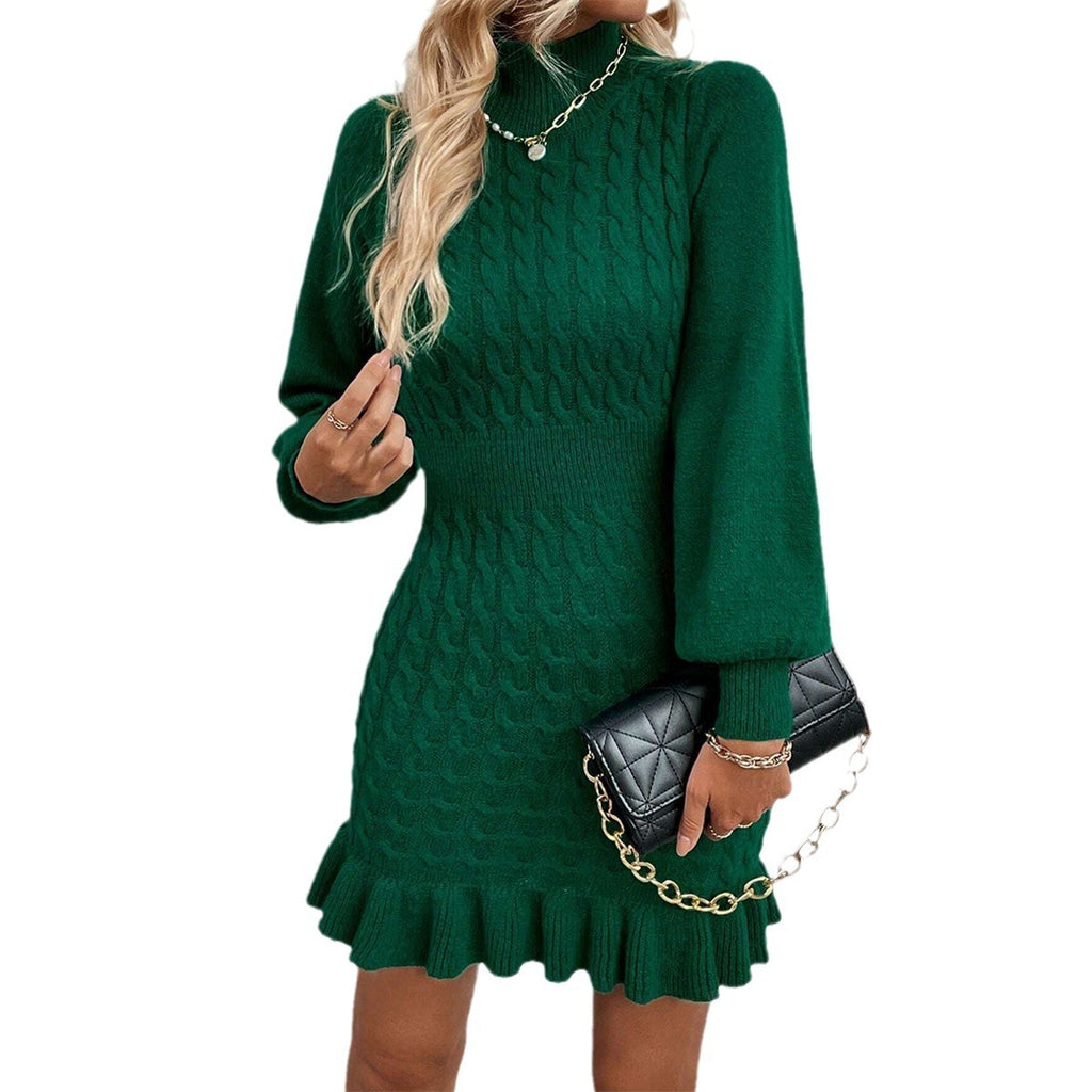 Fashion Women's Clothing Temperament Twisted Waist Solid Color Dress