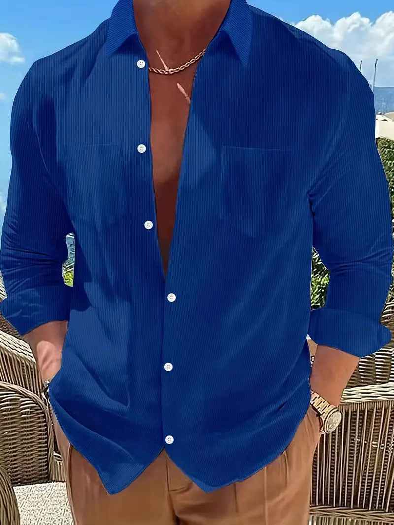 Vertical Striped Shirt Long-sleeve Solid Color Casual