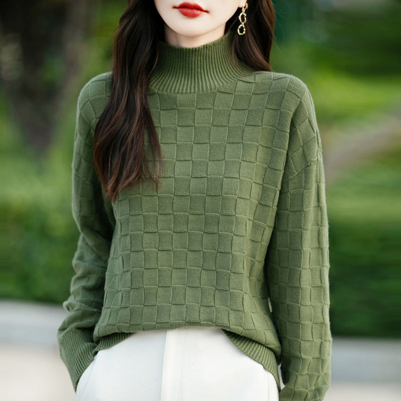 Women's Square Decorative Solid Color Long-sleeved Knitted Sweater