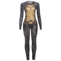 Women's Printed Sexy Mesh High Waist Slim-fit Zipper Long-sleeved Jumpsuit