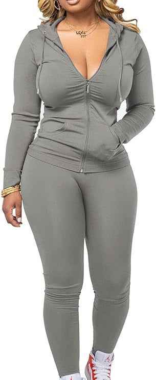 Women's Casual Sexy Long-sleeved Zipper Hoodie Two-piece Set Sports Suit