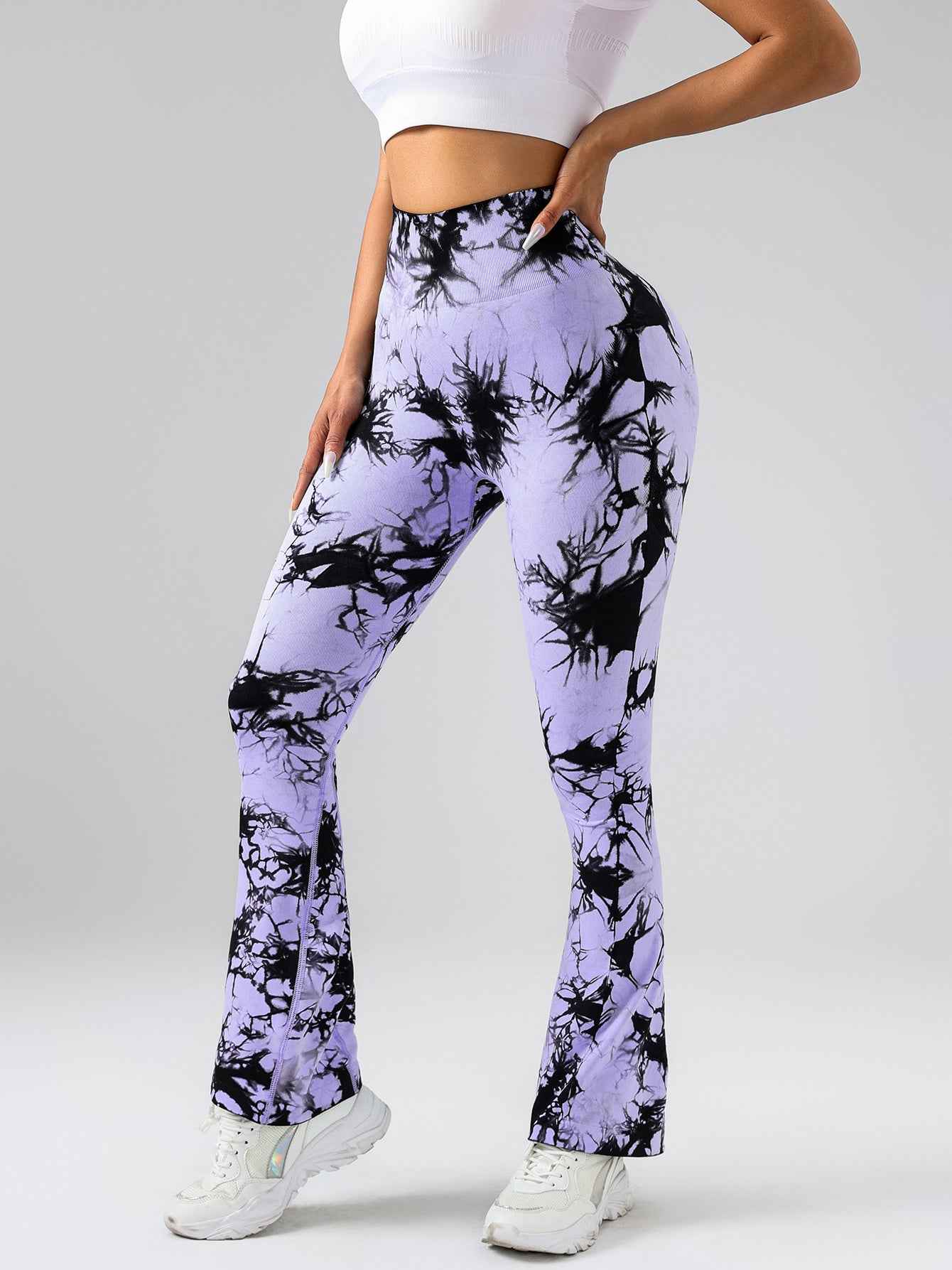 Hochtaillierte Yogahose mit Bauchkontrolle für Frauen – Tie-Dye Stretch Slimming Bootcut Fitness- und Sportleggings