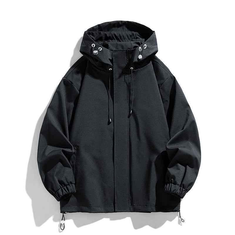 Men's Sports Casual Shell Jacket Solid Color Loose Hooded Climbing Jacket