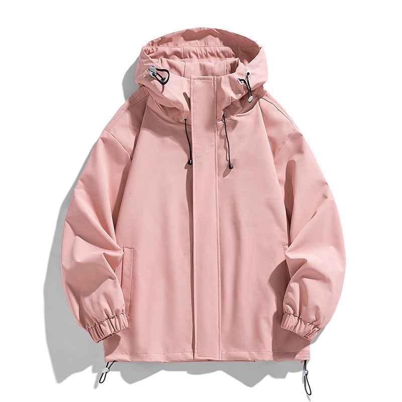 Men's Sports Casual Shell Jacket Solid Color Loose Hooded Climbing Jacket