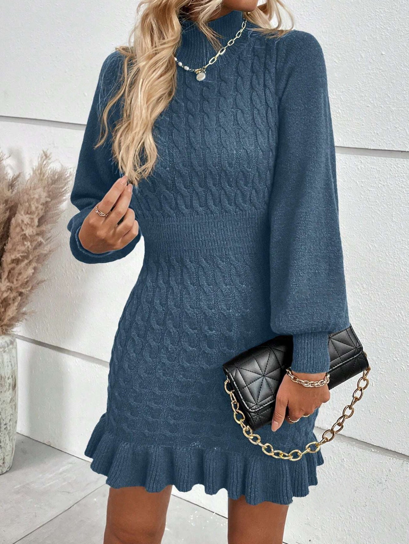 Fashion Women's Clothing Temperament Twisted Waist Solid Color Dress