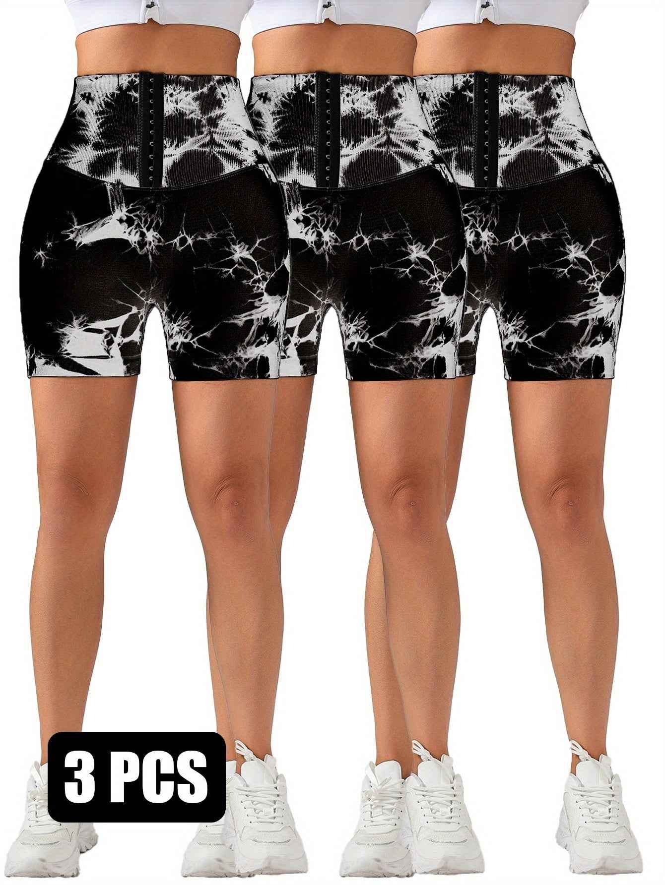 3er Pack Nahtlose Tummy Control Leggings mit 3-REIHEN-HAKEN – Body Shape Slim Scrunch Butt Lift Fitness Shorts
