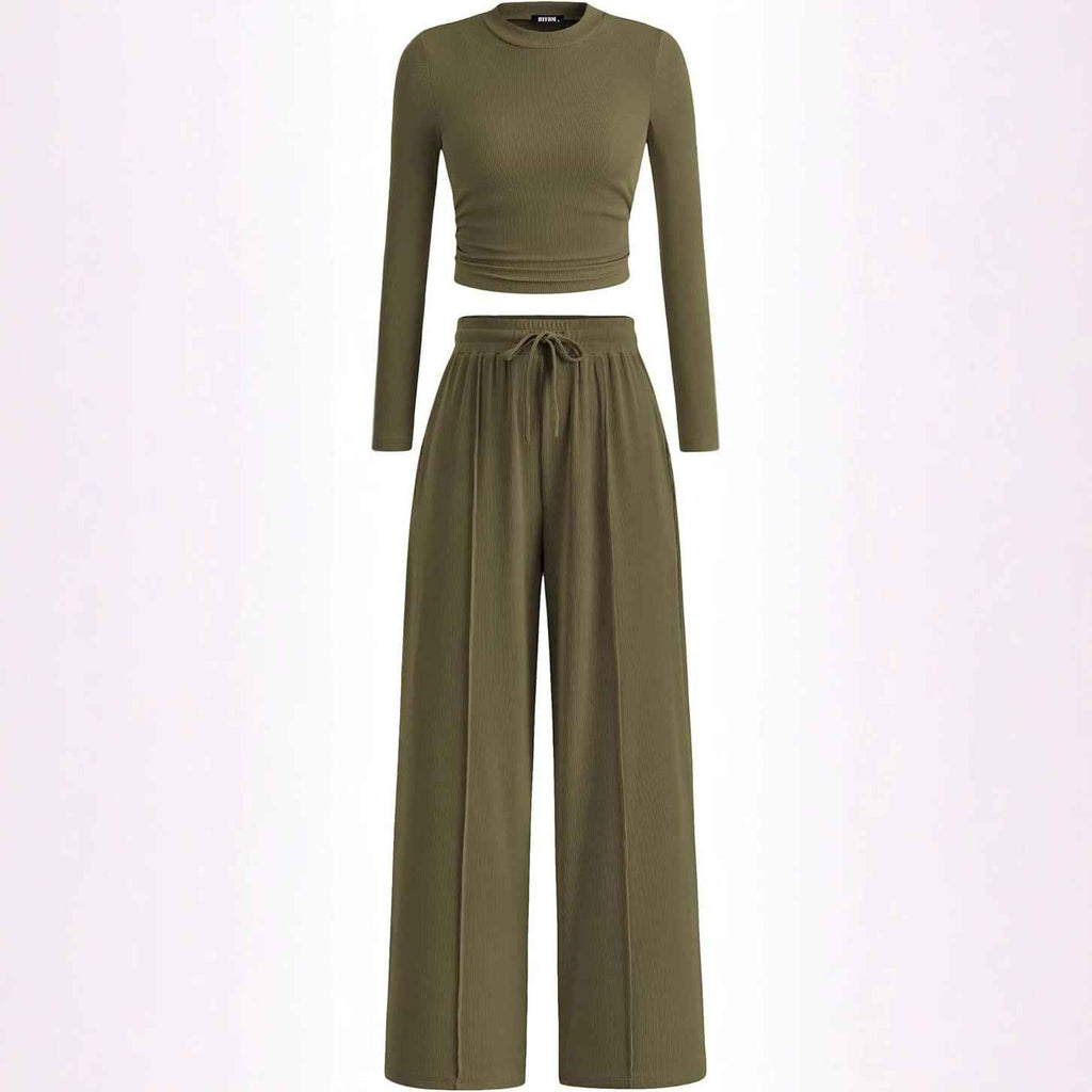 Women's Rib Fashion Navel Casual Suit