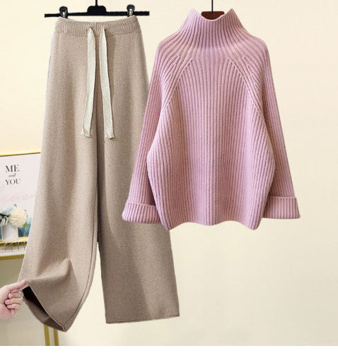 Cotton Vest Idle Style Knitted Sweater Wide Leg Pants Three-piece Set