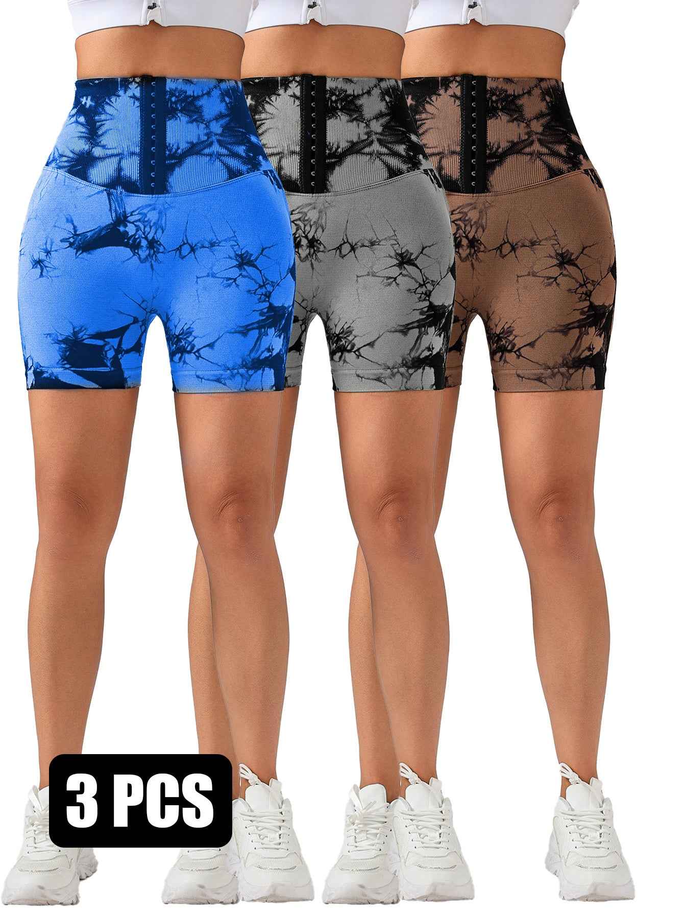 3er Pack Nahtlose Tummy Control Leggings mit 3-REIHEN-HAKEN – Body Shape Slim Scrunch Butt Lift Fitness Shorts