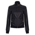 American Street Locomotive Style Waist Trimming Short Stand Collar PU Leather Jacket