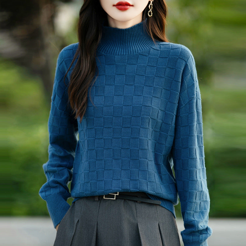 Women's Square Decorative Solid Color Long-sleeved Knitted Sweater