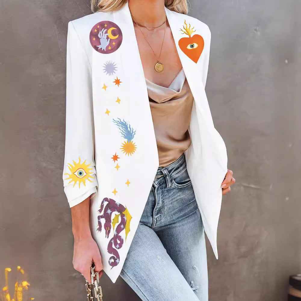 Printed Fashionable Fitted Long Sleeve Small Suit Jacket