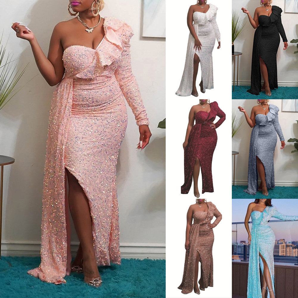 Fashion Neues Ein-Schulter Pailletten Brautjungfern Kleid Lange Länge – Elegantes Design für unvergessliche Partys und Anlässe