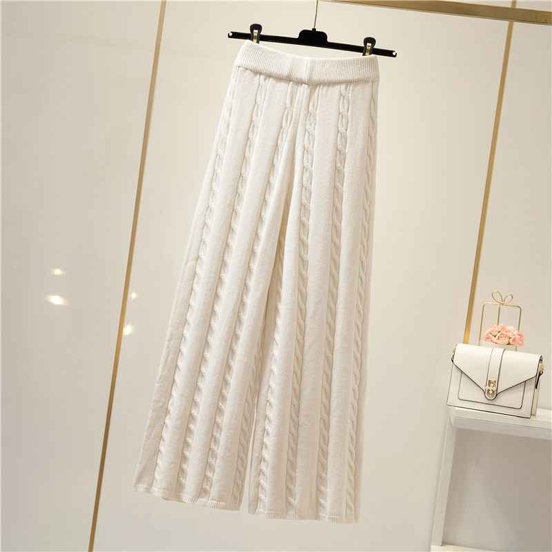 Cotton Vest Idle Style Knitted Sweater Wide Leg Pants Three-piece Set