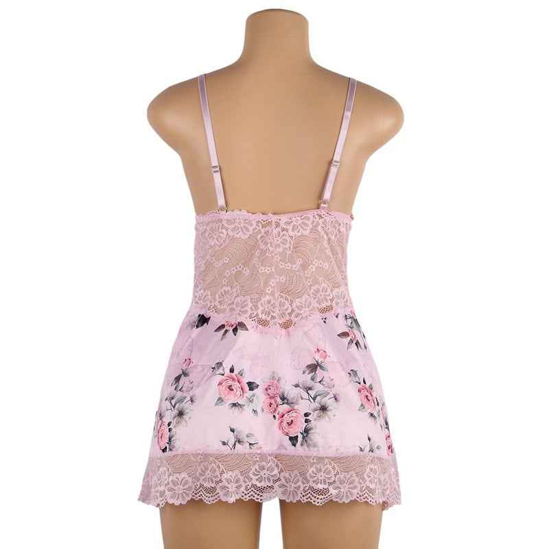 Plus Size Embroidery Patchwork Lace Sleeping Dress