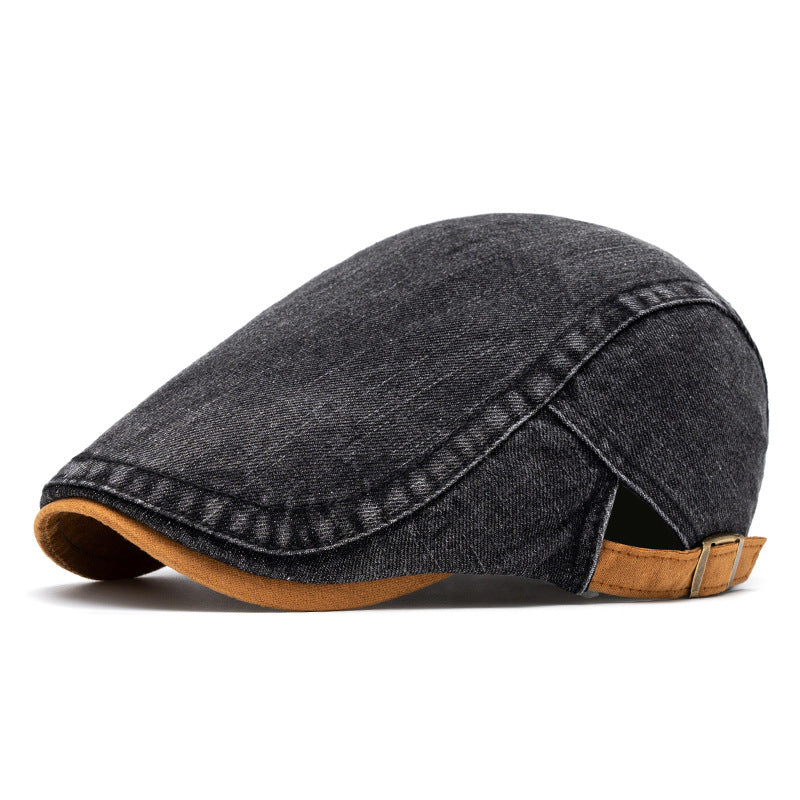 Men's Leisure Washed-out Denim Contrast Color Beret